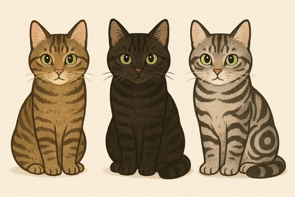 キジトラと黒キジトラとクラシックタビーのイラスト