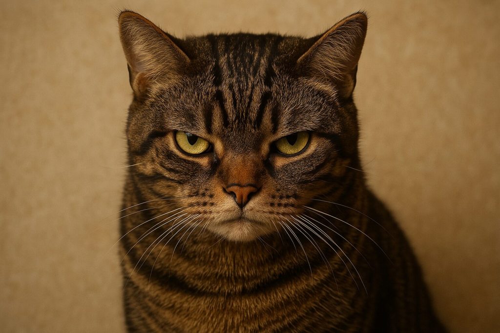 怒っているキジトラ猫