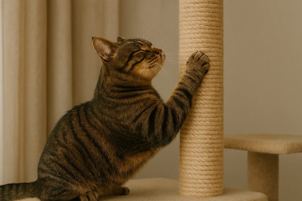 キジトラが爪研ぎしているところ