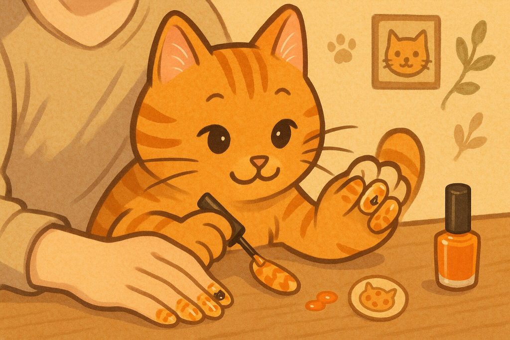 茶トラがネイルしているイラスト