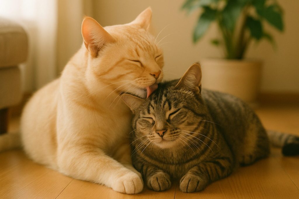 毛繕いする茶トラ