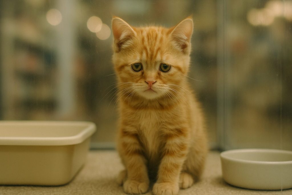 ペットショップにいる茶トラ猫