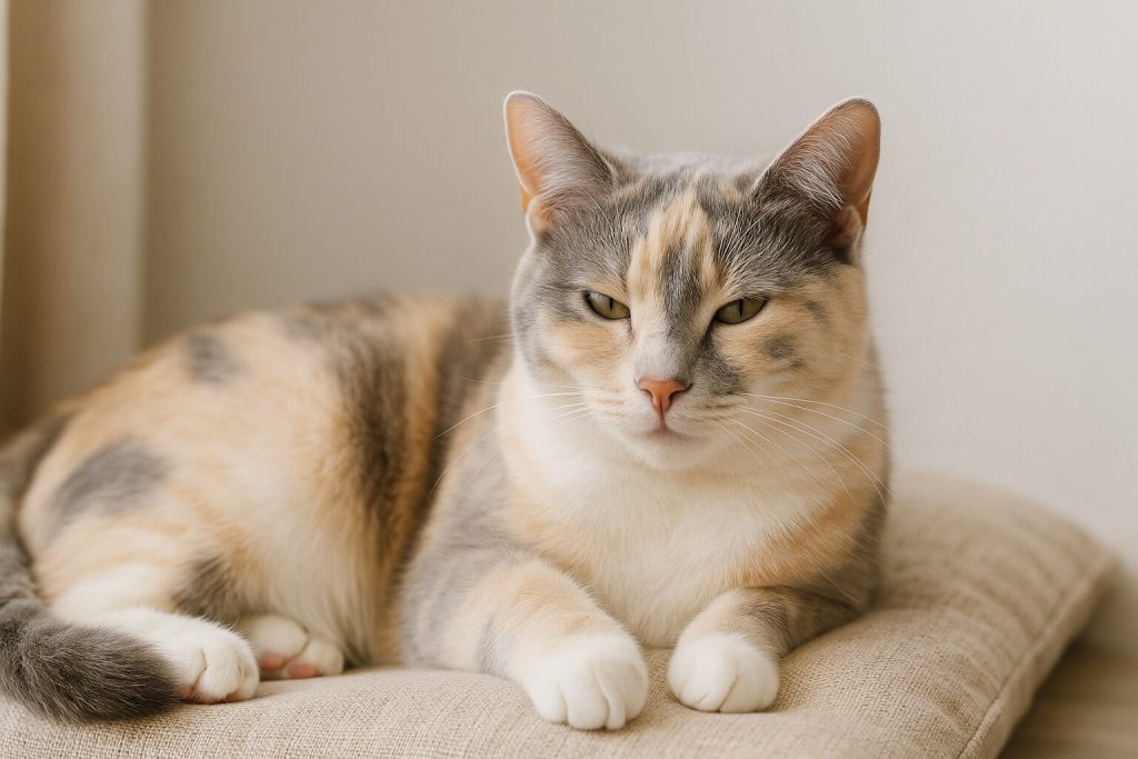 グレーの三毛猫