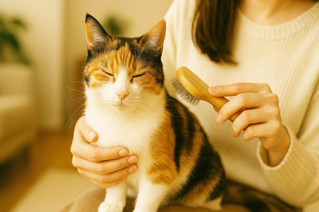 三毛猫とのスキンシップ