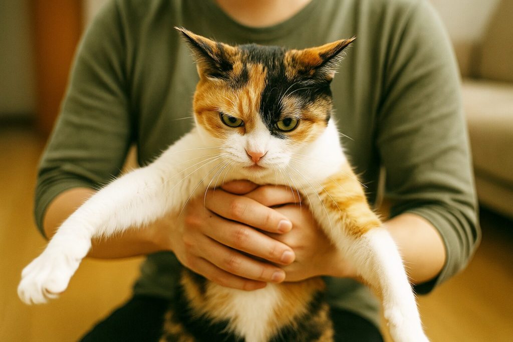 抱っこが苦手な三毛猫