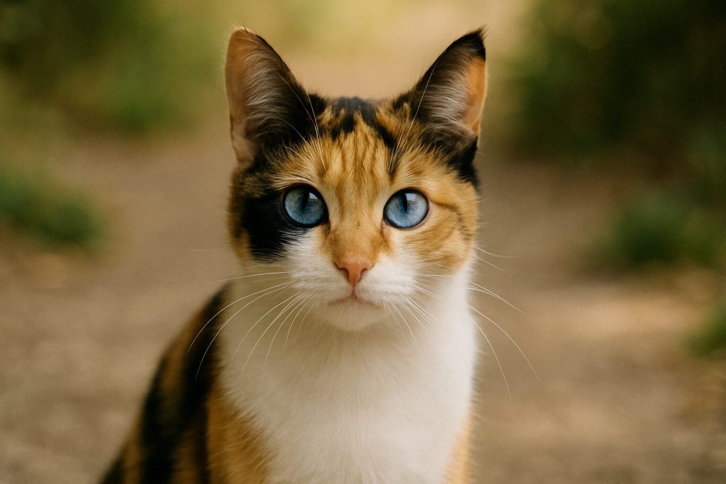 青い目の三毛猫