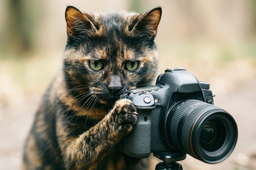 写真を撮るサビ猫