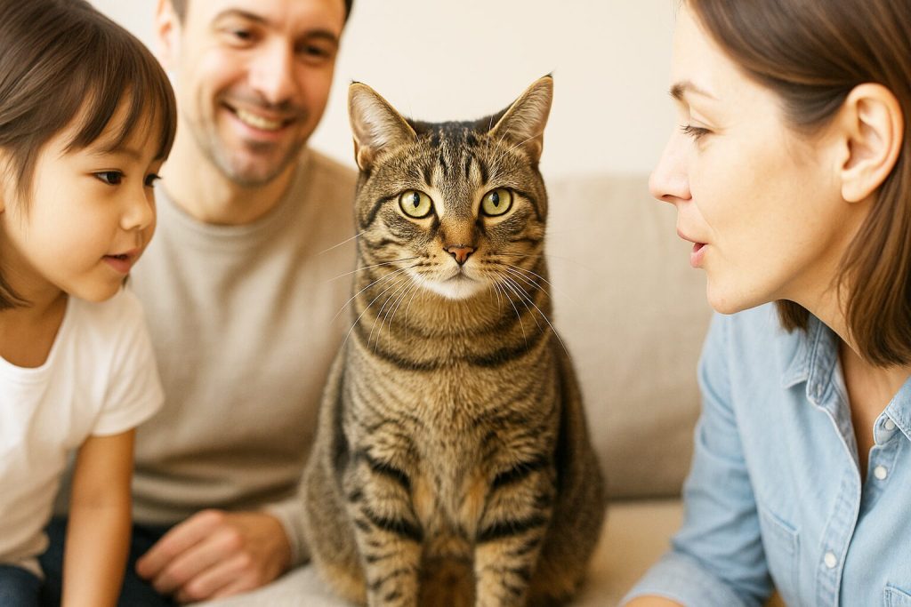 家族全員がキジトラを囲む